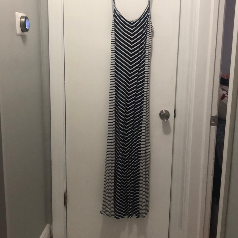 Navy & white striped maxi dress